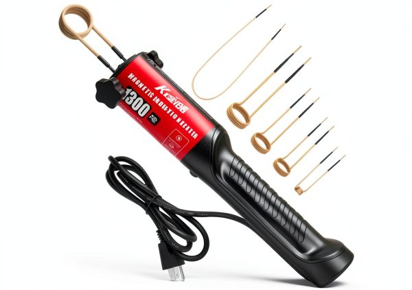 Induction Heater 1300W 110V Bolt Removal,Handheld Magnetic Induction Heater Tool with 5 Coils for Rusty Screw Removing,Red-0
