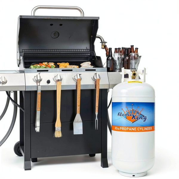 Flame King YSN401 Steel Propane Tank Cylinder With Overflow Protection Device Valve, 40 Lb, White-5