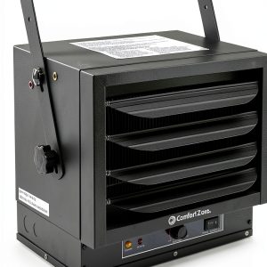 Comfort Zone Hard-Wired Ceiling Mount Garage Electric Space Heater, Fan-Forced, 5,000 watt, 240 volt, Overheat Protection, Thermal Cut-Out Switch, Ideal for Workshop & Garage, ETL Compliant, CZ220BK-0