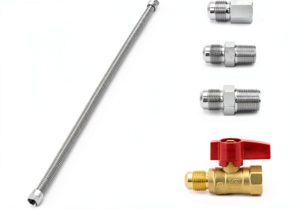 Stanbroil One Stop Gas Appliance Hook Up Kit - Brass Gas Ball Valve and Flexible Gas Connector with Fittings for Garage Heaters, Gas Stoves, Wall Mounted Heaters, Gas Fireplace and Gas Dryer-1