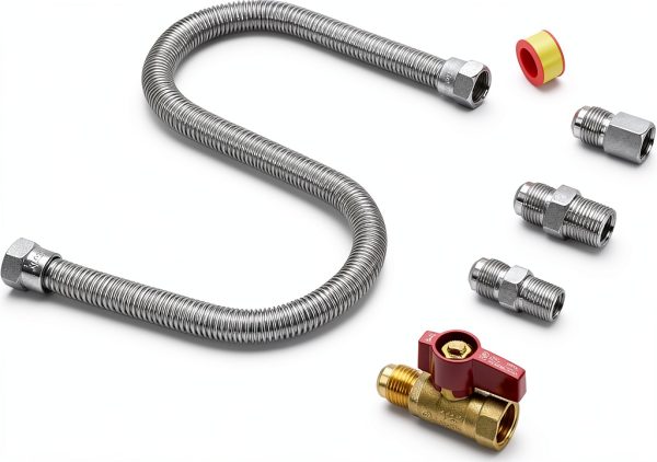 Stanbroil One Stop Gas Appliance Hook Up Kit - Brass Gas Ball Valve and Flexible Gas Connector with Fittings for Garage Heaters, Gas Stoves, Wall Mounted Heaters, Gas Fireplace and Gas Dryer-0